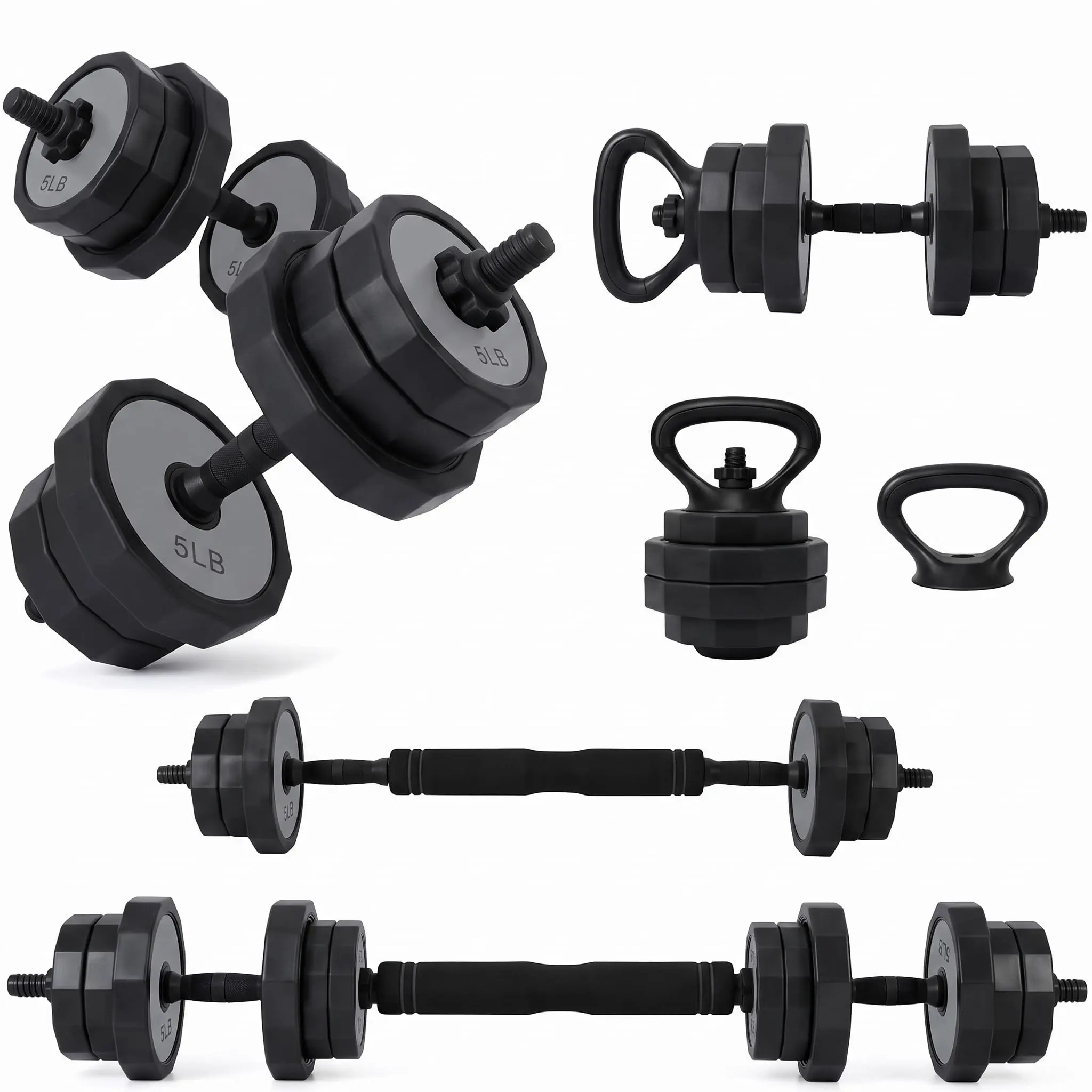 3 in 1 Adjustable Dumbbell Set 45lbs |  Kettlebell, Dumbbell, Push Up Stand Home Gym Combo | Anti-Roll Design | Iron Sand Filled No Leaking | Full Body Strength Training Equipment for Women Men