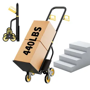 Portable 440LBS Stair Climbing Dolly Cart With Retractable Telescopic Handle & 6 Anti-Slip Climbing Wheels, Lightweight Foldable Design For Groceries Household Moving Warehouse Use