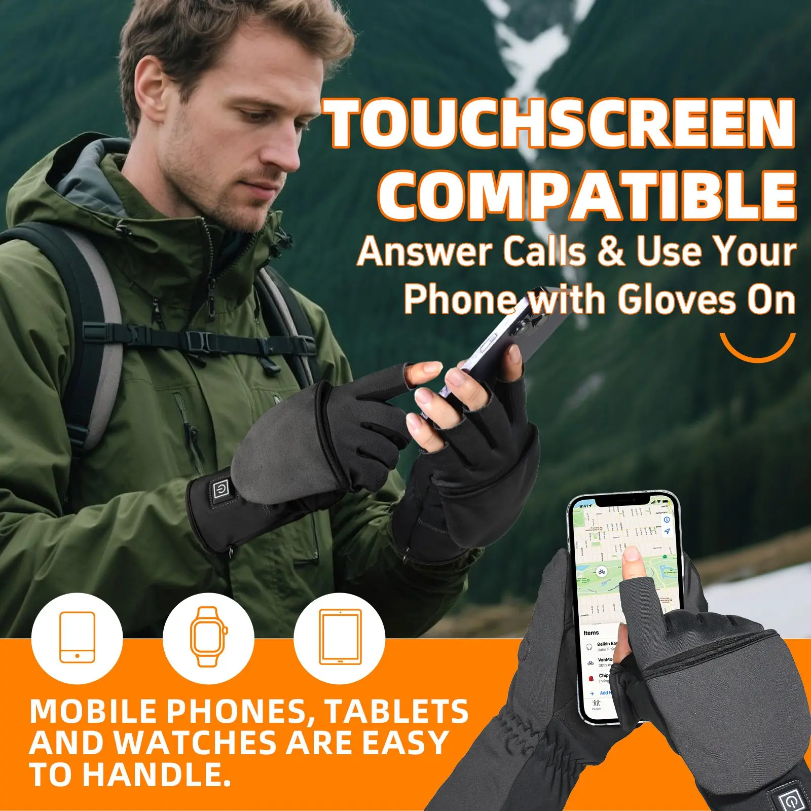 Dual-Use Rechargeable Heated Gloves 2000mah, Touchscreen Compatible, Office Gaming Outdoor Skiing, Unisex Warm Gloves, Hand Warmer Gloves