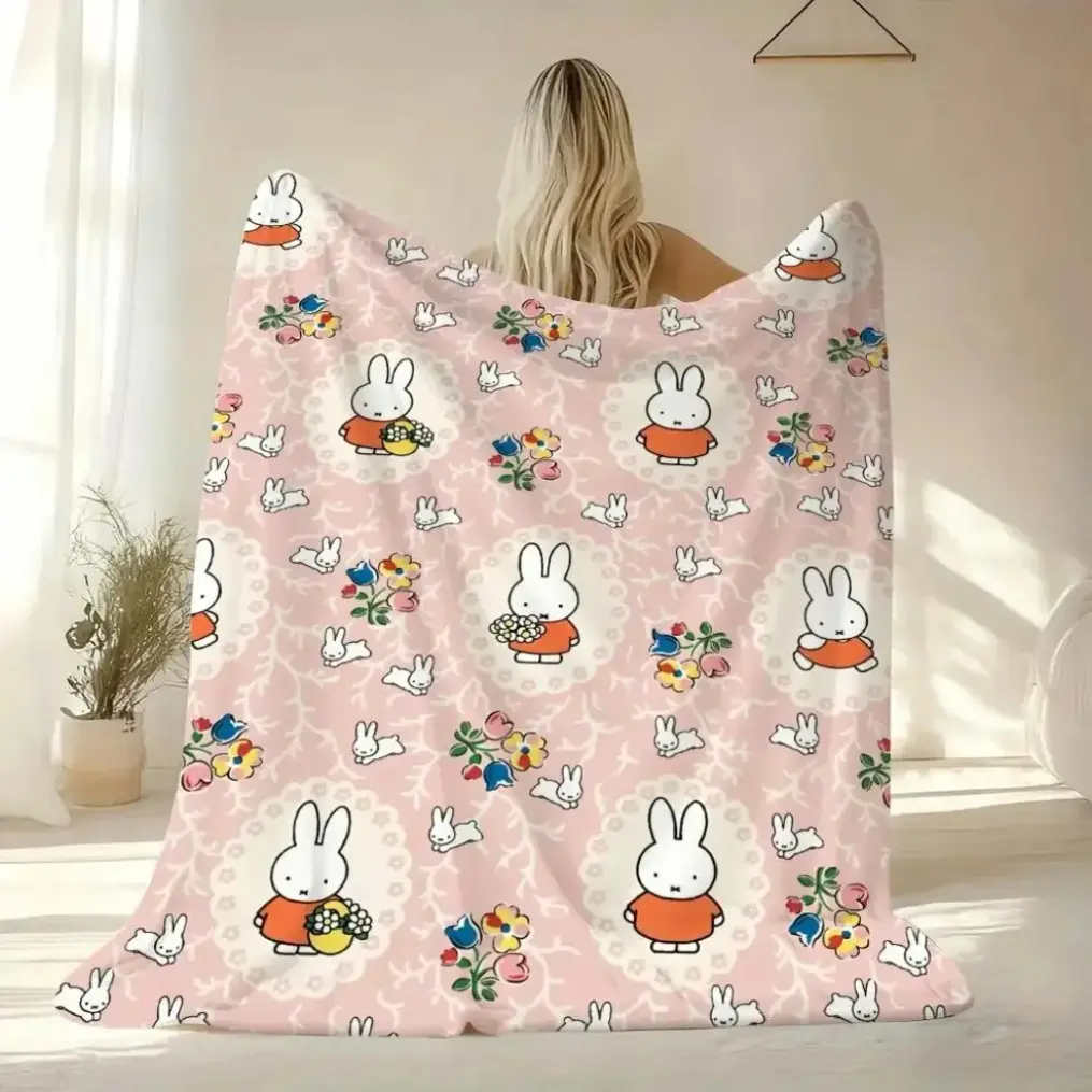 M-Miffy Bunny Print Flannel Weave Throw Blanket, Baby blankets and adult blankets - Soft Fluffy, Lightweight, Skin-Friendly, Multi-Size All Season Sofa Bed Cover, Cozy Household Bedding, Ideal Birthday, Christmas & Thanksgiving Holiday Gift for Family, So