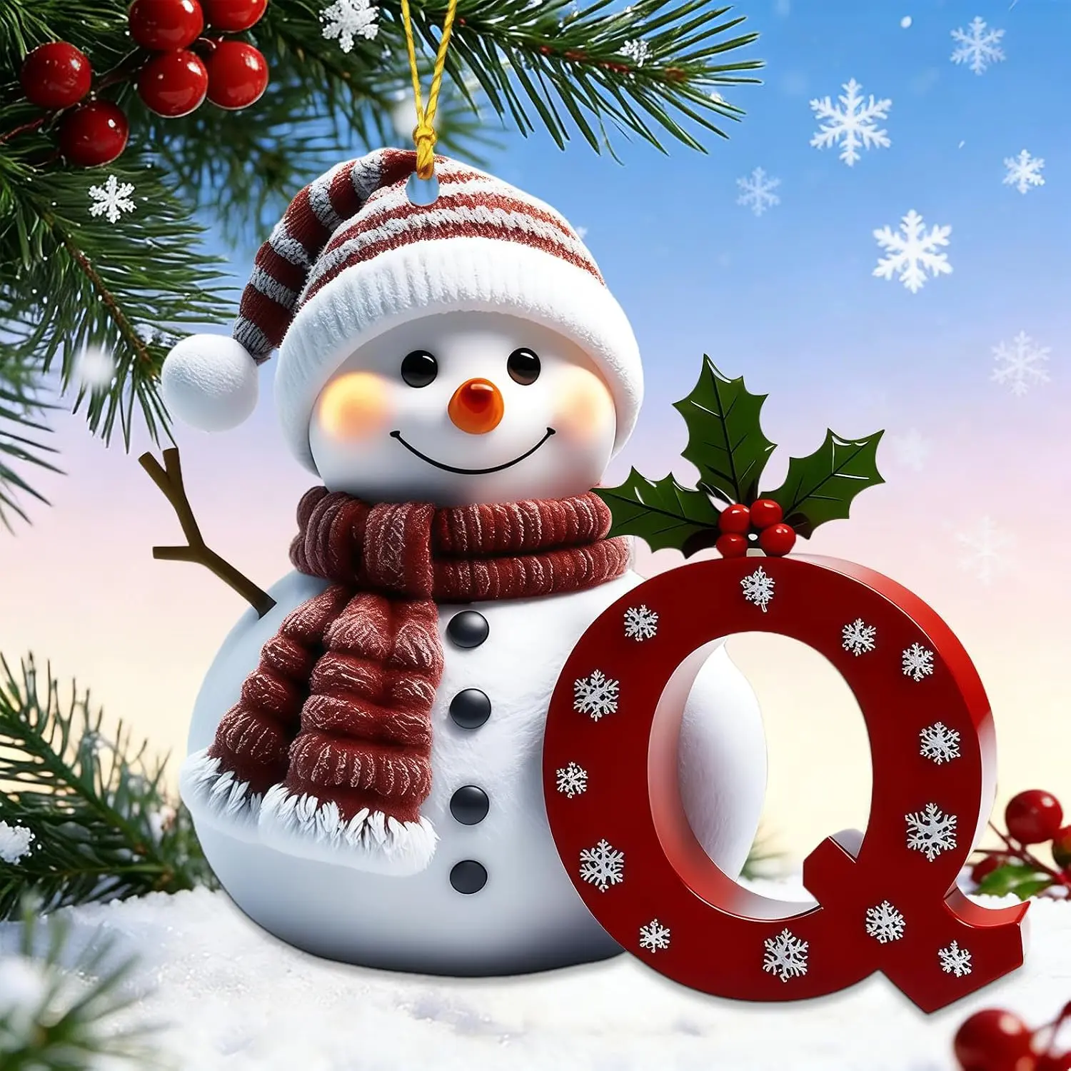Snowman Letter Name Ornaments for Christmas Tree, 2D Christmas Decoration 2037,  Ornaments A-Z Xmas Family  Xmas Stocking Stuffers Gifts for  Adults (Q)