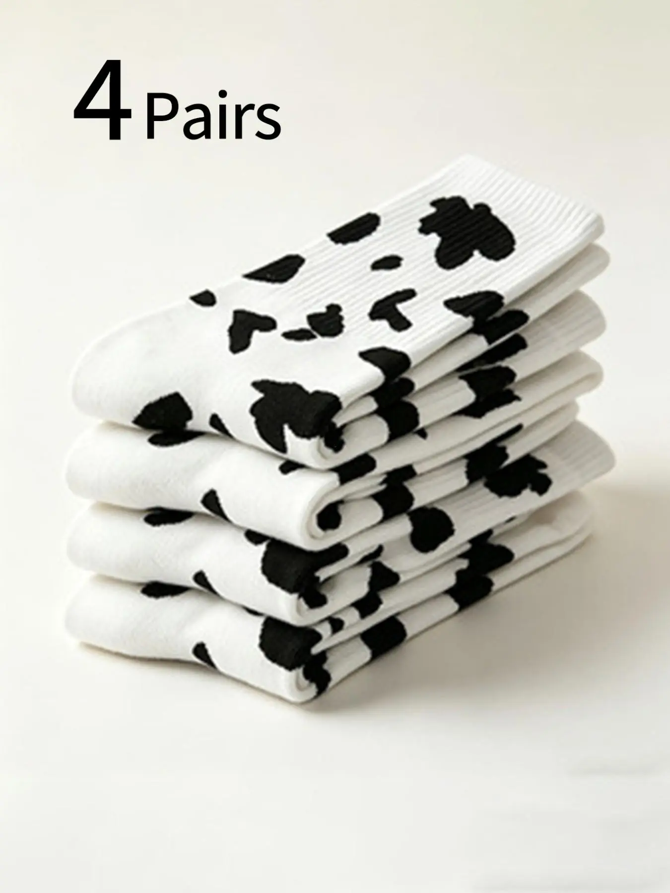 4 Pairs Women's Crew Socks, Classic Cow Print, Casual Comfortable, Breathable All Seasons, Korean Style Fashion