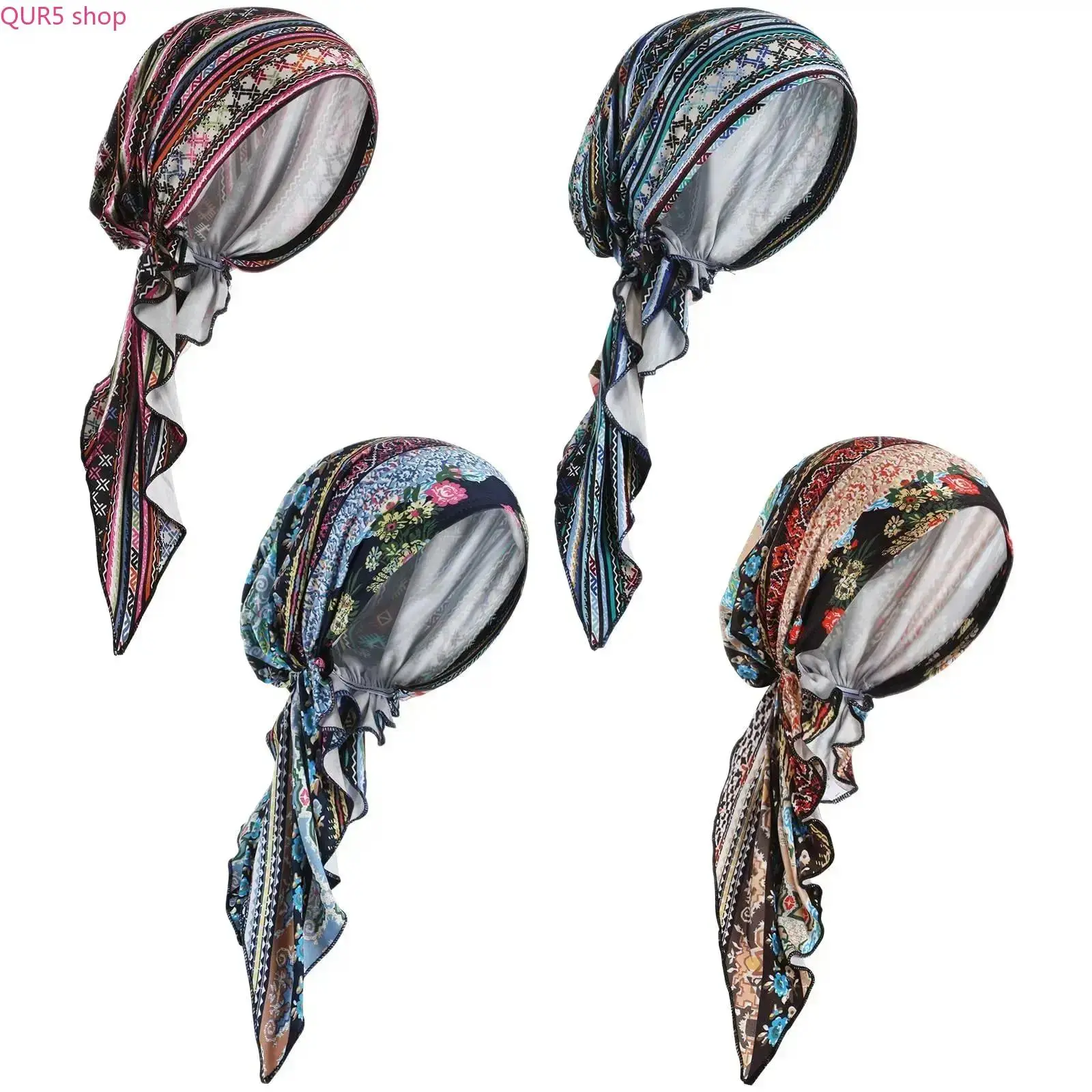 4Pcs Pre-Tied Polyester Chemo Turban Head Scarf Set For Women, Soft Skin-Friendly Head Covers For Cancer Patients, Ideal Daily Wear And Valentine’s Day Gift Choice