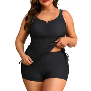 Yonique Women's Plus Size Tankini Swimsuit - Two Piece Bathing Suit with Shorts V-Wired Tummy Control Swimwear