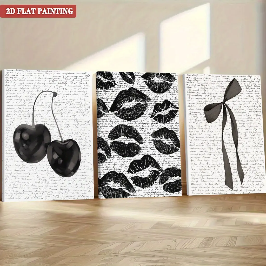 3 Framed Canvas Art Prints - Artistic 2D Black and White Cherry Blossom Decoration, Unique Hanging Wall Art for Living Room, Bedroom