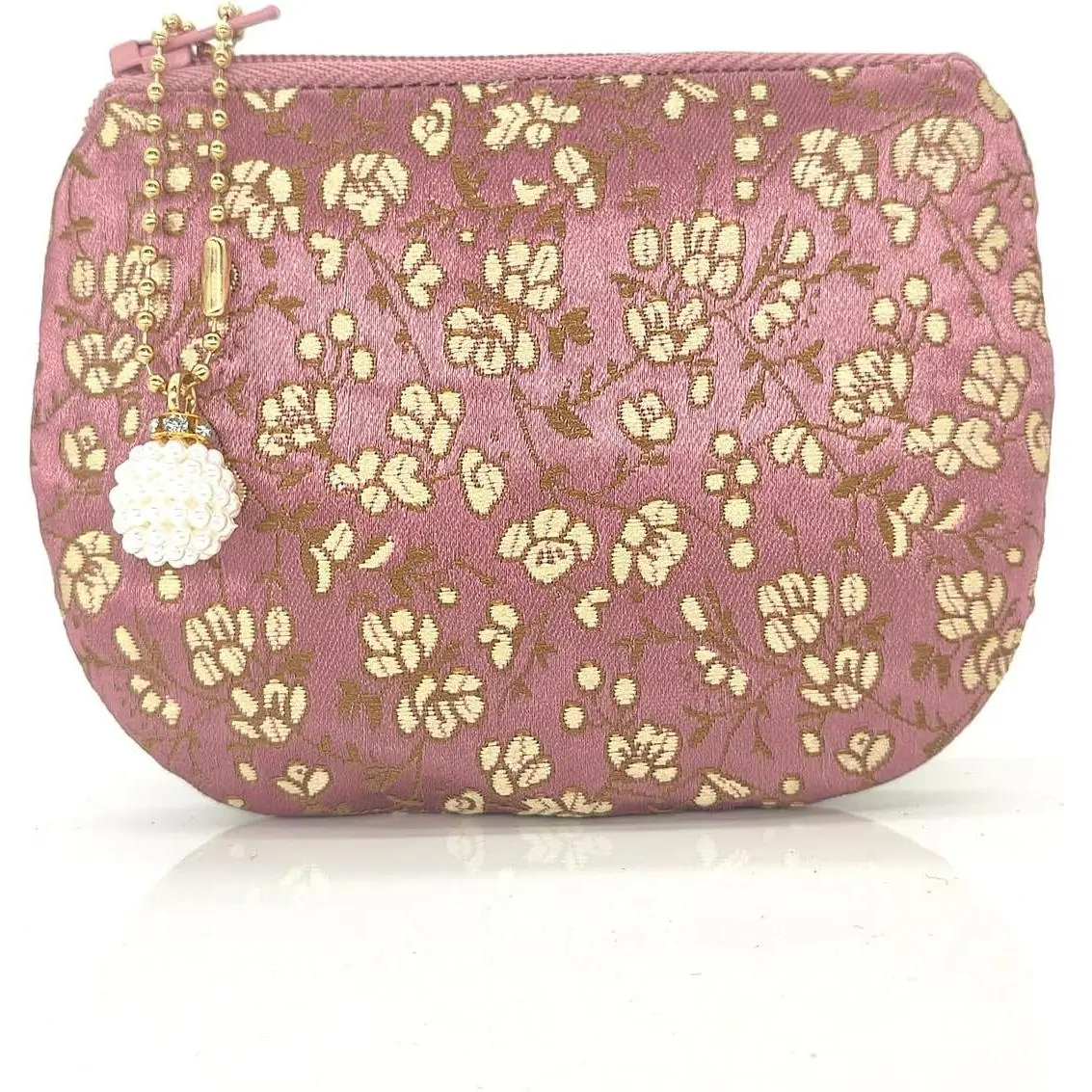 Handmade Women Coin Purse Rosary Pouch Silk Jewelry Bag Brocade Zipper Wallet - PaleVioletRed