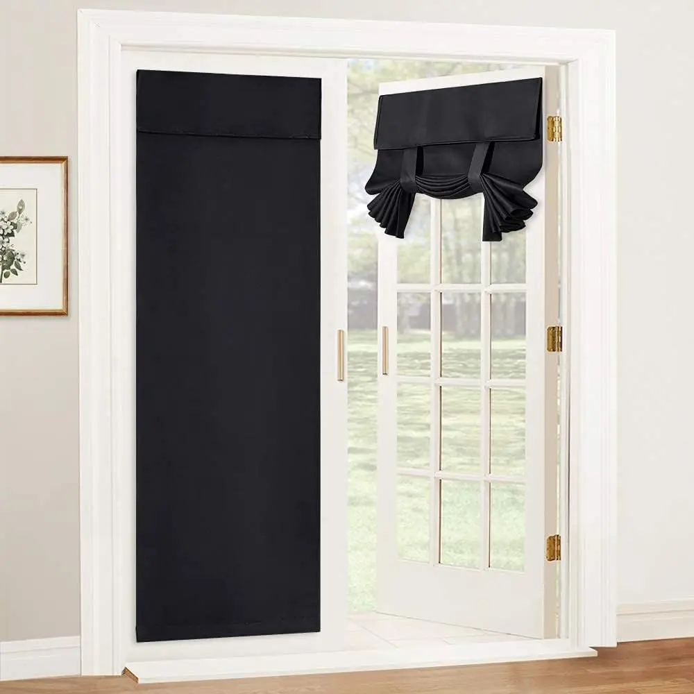 Blackout French Door - Privacy Thermal Window Shades for Front Back Door Window, Self No, 1 Panel, 26" W x 69" L, Black