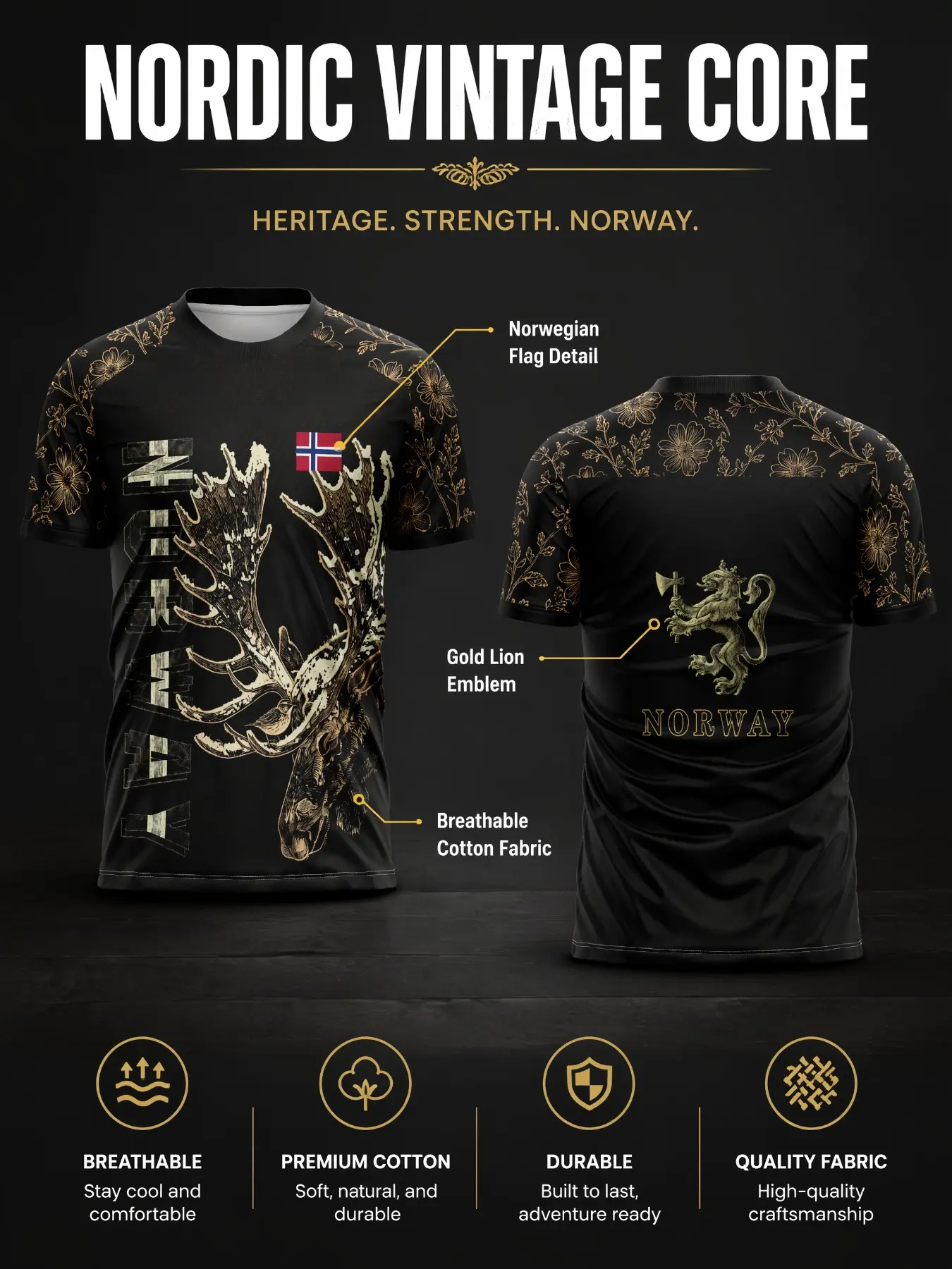 2026 Norway Soccer Jersey, Breathable Cotton Floral Print, Lightweight Durable Outdoor Sports Top, Ideal for Daily Training, sportswear for summer