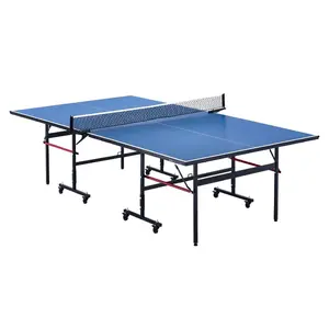 VEVOR Ping Pong Table, Mid - Size Table Tennis Game, Indoor MDF Table Tennis Table, Foldable Portable Complete Ping Pong Table Set with Net, 2 Paddles, 3 Balls, Carry Bag, Handle (No Assembly Required)