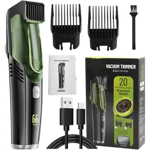 Vacuum Beard Trimmer with Hair Collection Chamber, Rechargeable Wet Dry Electric Shaver, IPX6 Waterproof Beard Clipper with 2 Adjustable Guide Combs for Beards, Mustache & Sideburns