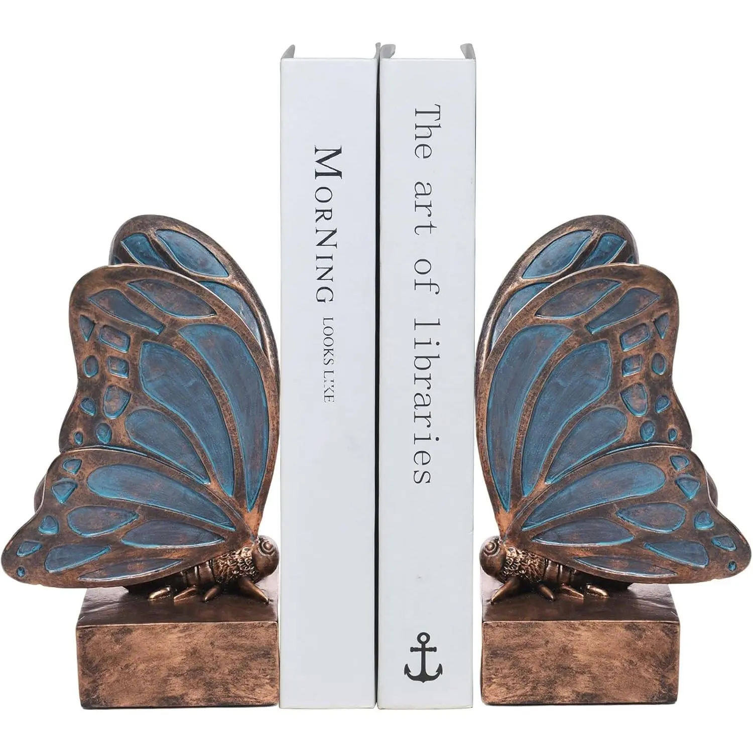 Blue Butterfly Bookends - Heavy Duty Resin Book Stopper for Shelves, Creative Decorative Bookend for Desk Home Office, Shelf Decoration, Gift for Mother's DayGift
