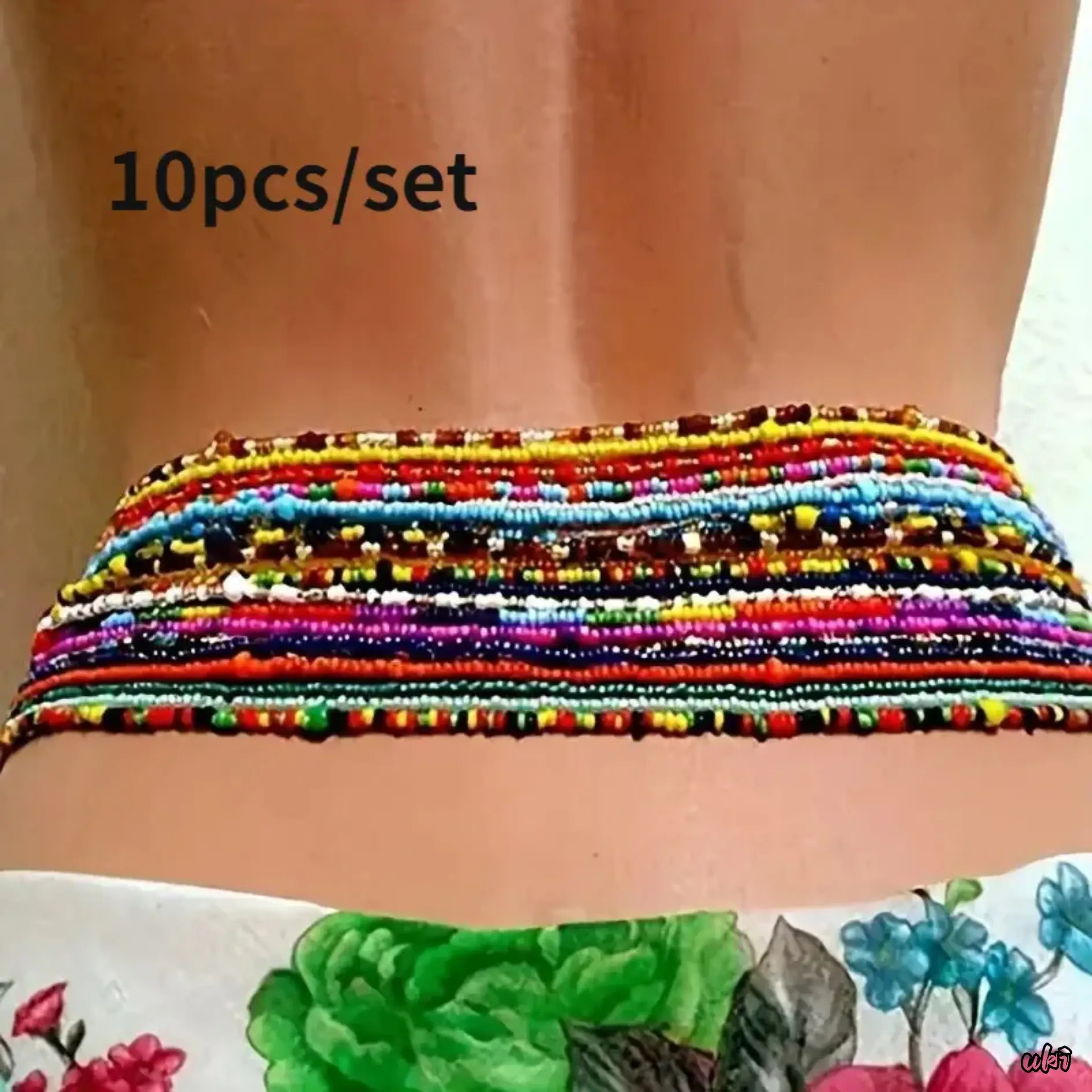 10-Piece Female Waist Beads, Multi-Layered Vintage Boho Body Jewellery, Handmade Bright Rice Bead Chains for Beach Parties and Festivals, Chic Body Jewelry, Party, Accessories, Lightweight, Jewelry Lovers, Comfortable, Handmade Charm