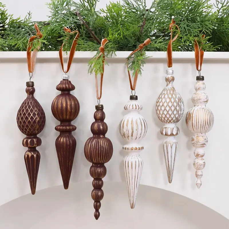 Vintage Conical Christmas Ball Ornament, Plastic Electroplated Holiday Decor, Durable with Hanging Rope, 9pcs for Tree, Wreath, Fireplace, Party