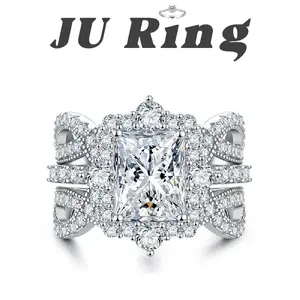 #26 F1  (Radiant Cut) 8*10mm 4 ct S925 Sterling Silver Lab-Grown Moissanite VVS1 D Main Ring Gifts for Women Stacks Engagement Wedding Rings Bridal Rings