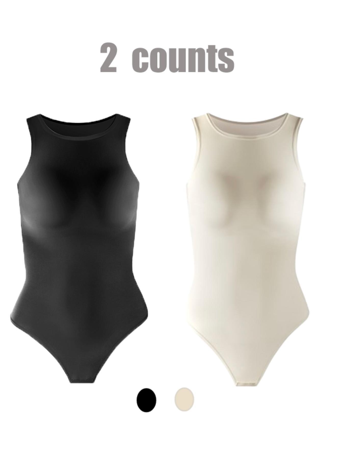 Women's Solid Round Neck Bodysuit, Casual Sleeveless Tummy Control Breathable Compression Bodysuit for Daily Wear, Women's Shapewear Clothing for All Seasons