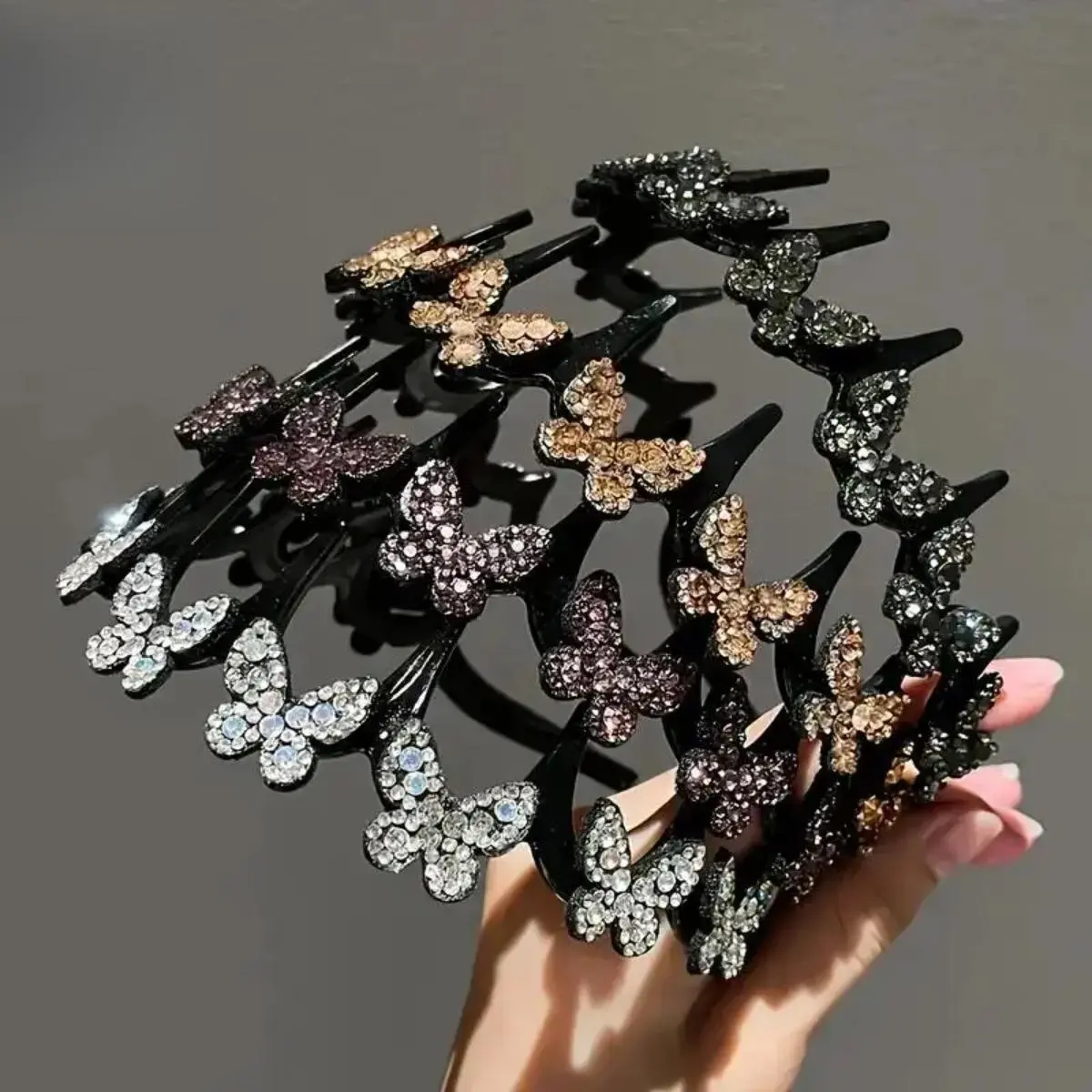 Women’s Romantic Wavy Crystal Headband - Elegant Butterfly Shine Non-Slip Everyday Hair Accessory, Durable Plastic Base for Repeat Styling, Ideal for Wedding Party, Crystal Headbands