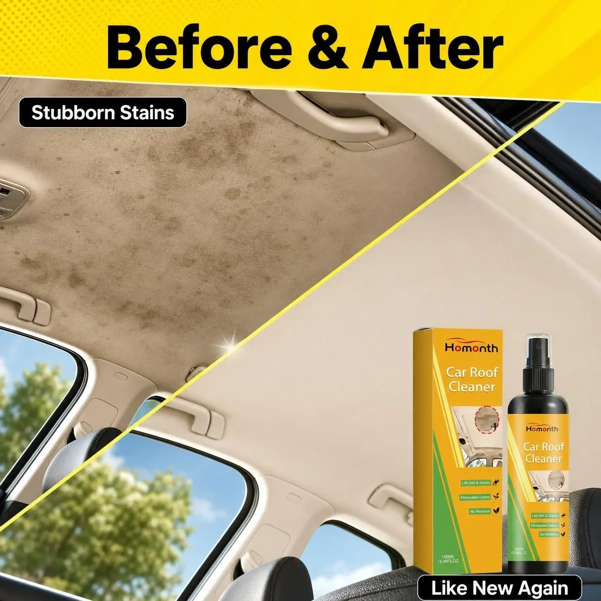 Car Roof Interior Cleaner Spray for Velvet Upholstery, Removes Stains and Mold Without Residue, Safe for Fabric Materials, Car Ceiling Maintenance Spray Gift Idea