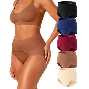 LEVAO Women's High Waisted Cotton Underwear 5-Pack, Full Coverage Brief Panties, Soft Breathable Wide Waistband Briefs