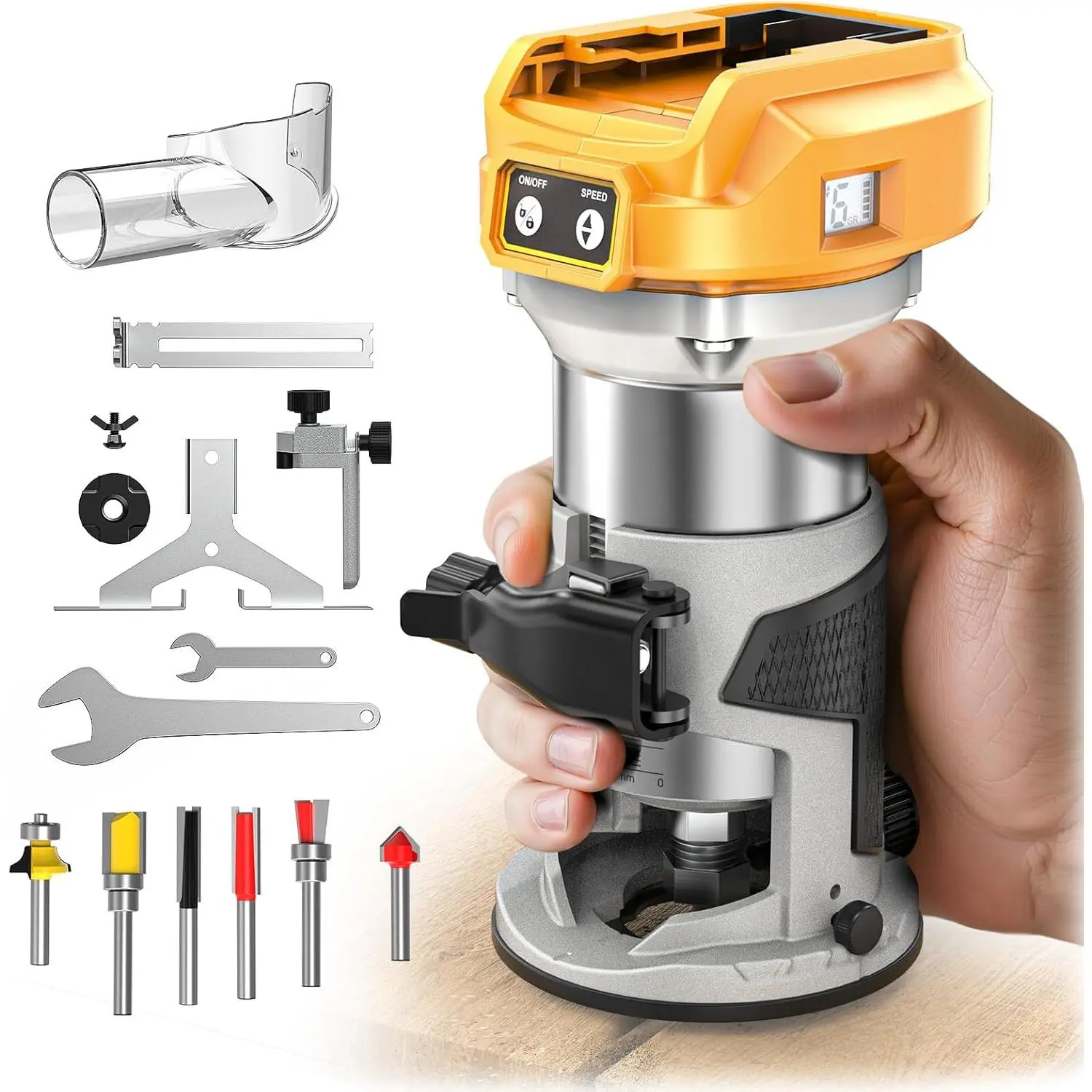 Cordless Compact Router Compatible with DeWalt 20V Battery (Tool Only), 6 Variable Speeds Router Tool for Woodworking, 800W Fixed Base Wood Palm Router