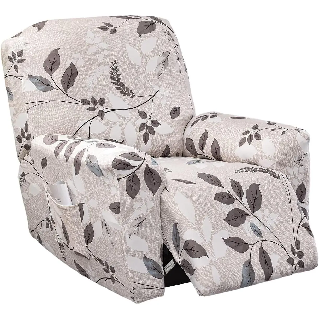 Floral Printed Recliner Cover with Pockets Single Reclining Slipcover 4-Pieces Lazy Boy Recliner Armchair Cover with Elastic Bottom for Recliner Furniture Protector for Kid Pet