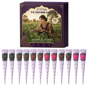 DM 12PCS Natural Plant Henna Tattoo Paste Gift Set, mild ingredients safe for skin. Create custom temporary tattoo patterns, waterproof long-lasting pigment for DIY body art at parties, beaches and music festivals.