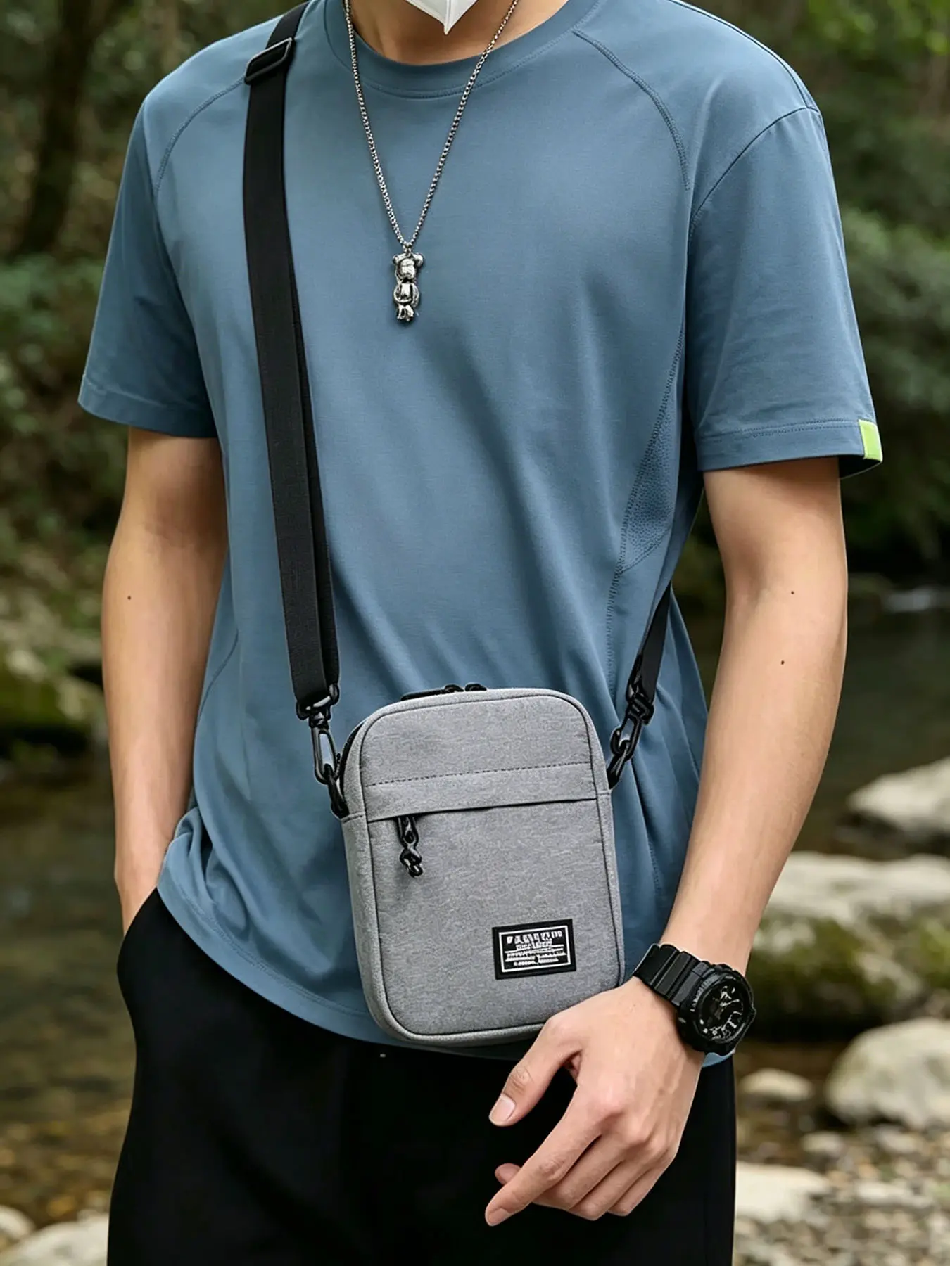 Men's Black Canvas Mini Crossbody Chest Bag, Single-Shoulder Phone Mini Bag With Multiple Compartments, Light Casual Carry Pouch For Travel, Shopping And Daily Use