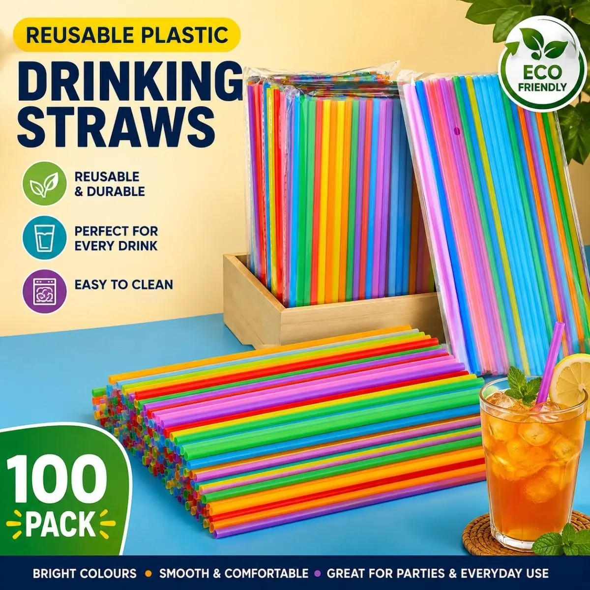 100pcs Colorful Plastic Straws, 0.24 Inch Inner Diameter, Reusable Long Coffee Straws, Hand Wash, Cocktail Party Straws, Drinking Straw, Drink Stirrers