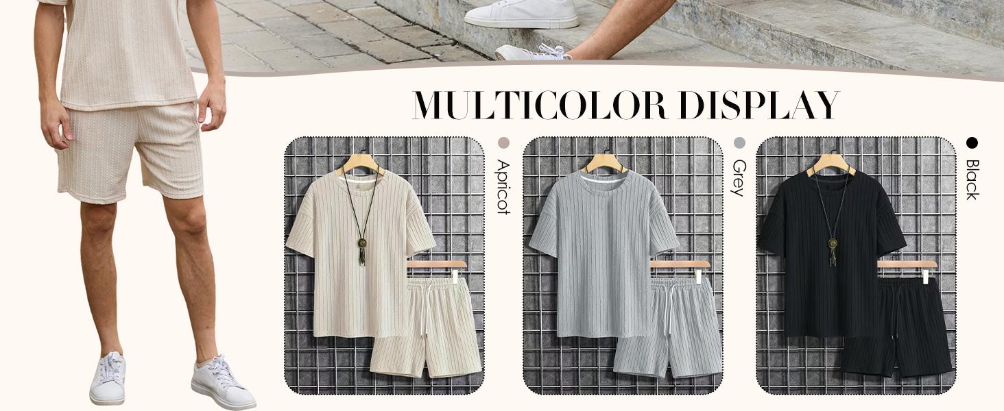 Gihuo Men's 2 Piece Outfits Textured Short Sleeve Shirts & Shorts Set Crewneck Black Elastic Waist Casual Summer Beachwear Comfortable Flexible Menswear Stretch Suits Sun Top Top
