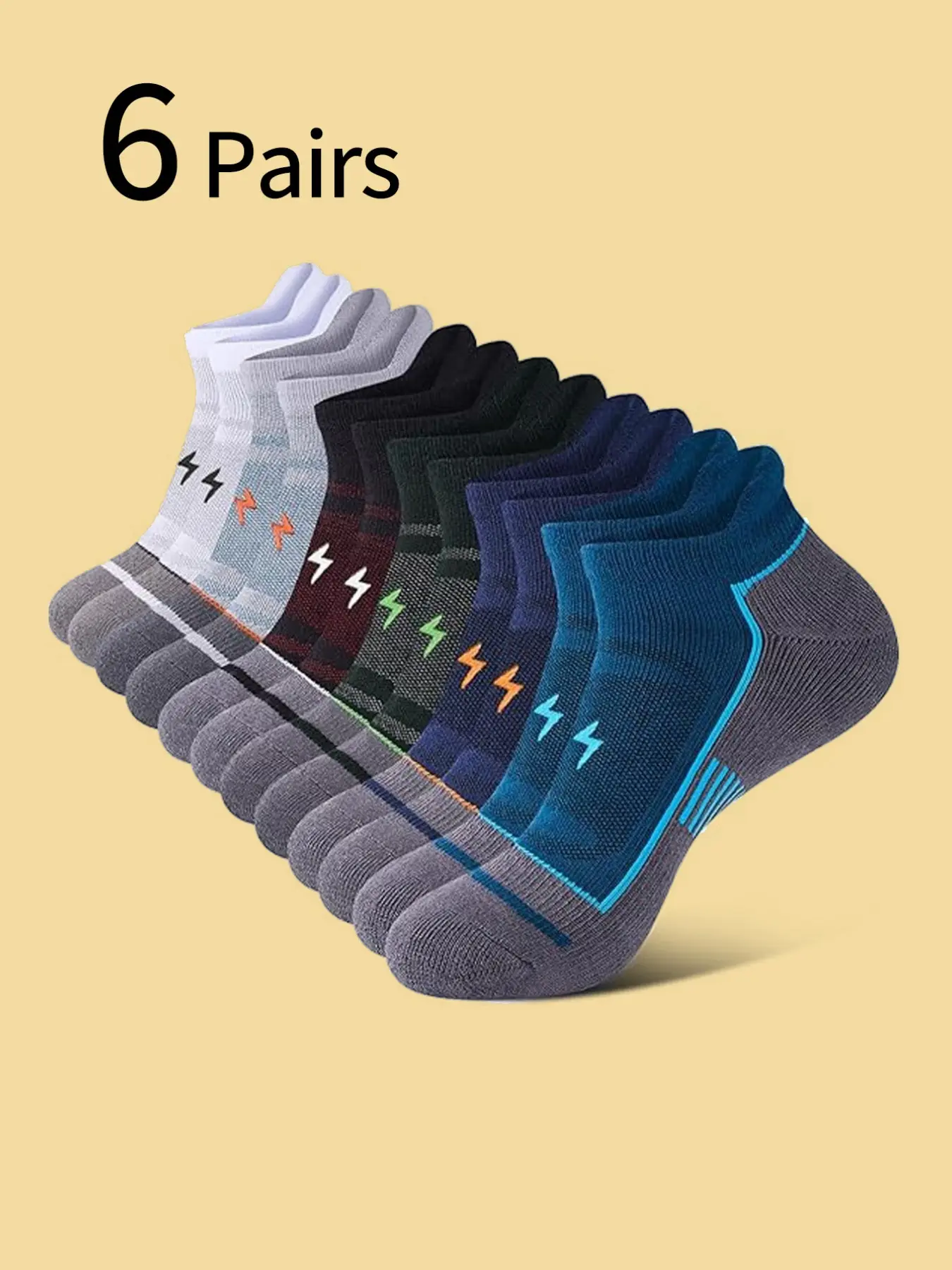 6 Pairs Men's Sports Socks, Summer Short Socks, Active Socks, Workout Socks, Athletic Sock, Track Running Socks, Soft Breathable Socks, Sweat-Wicking Breathable, Teen Marathon Running Badminton Socks, Low Top Ankle Socks