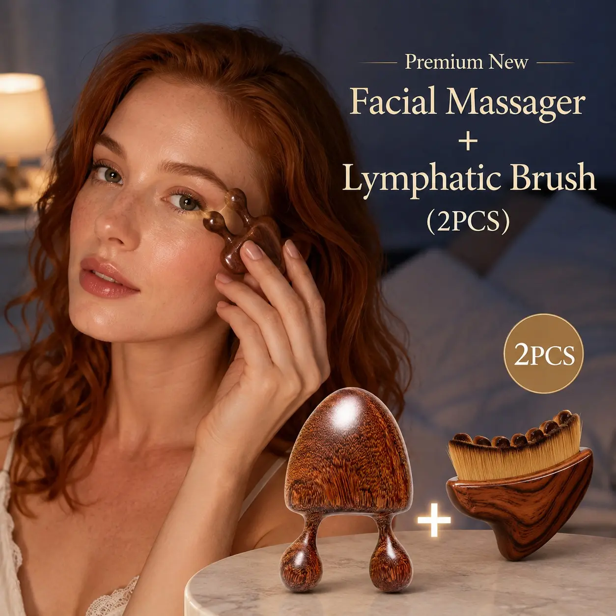 Natural Recycled Wood Facial Massager, Soft Bristle Dry Brushing Tool, Jawline Sculpting, Depuffing, Acupoint Massage, Portable Spa Gift