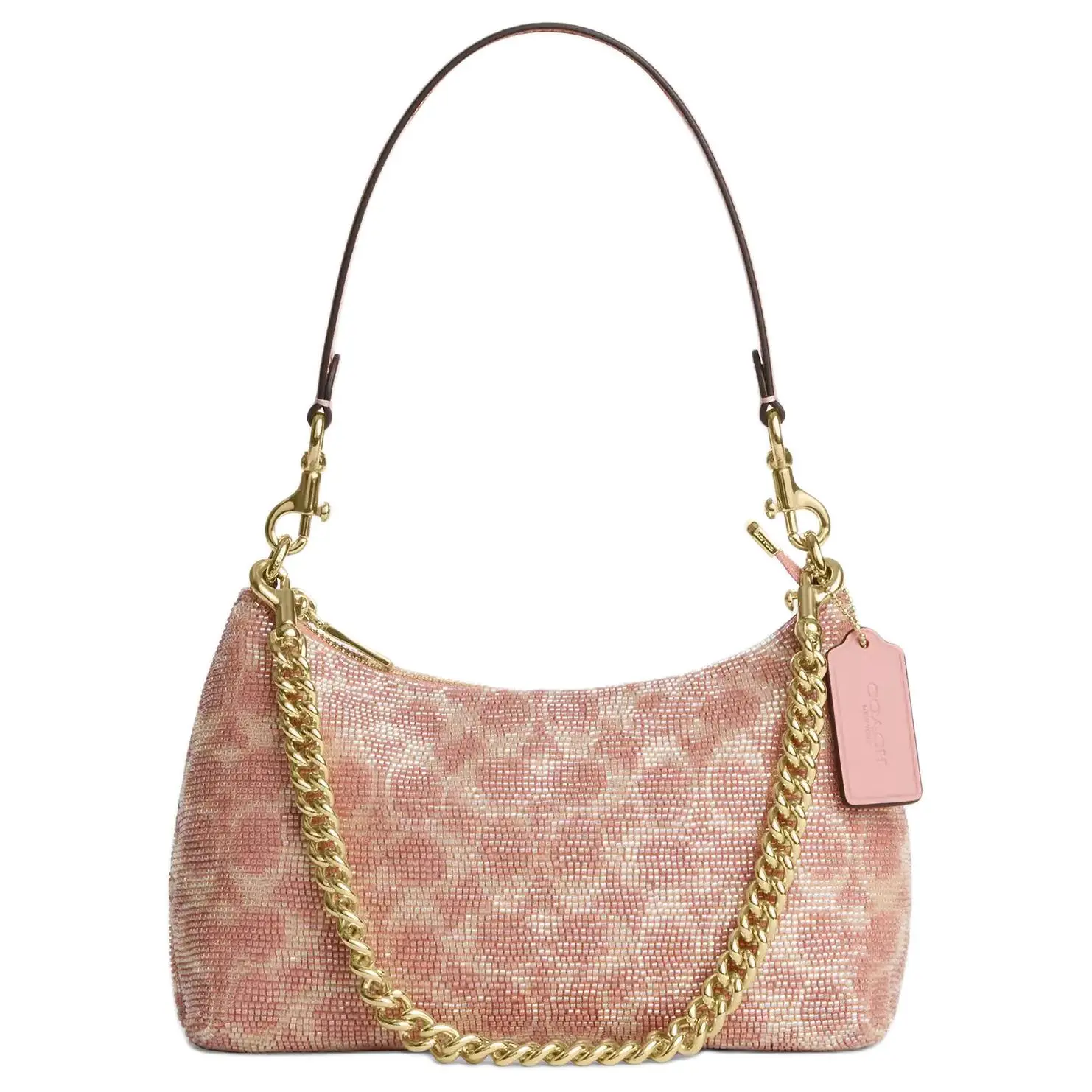 COACH Teri 24 Printed Crossbody Bag for Women – Beaded Signature Satin and Leather, Pink