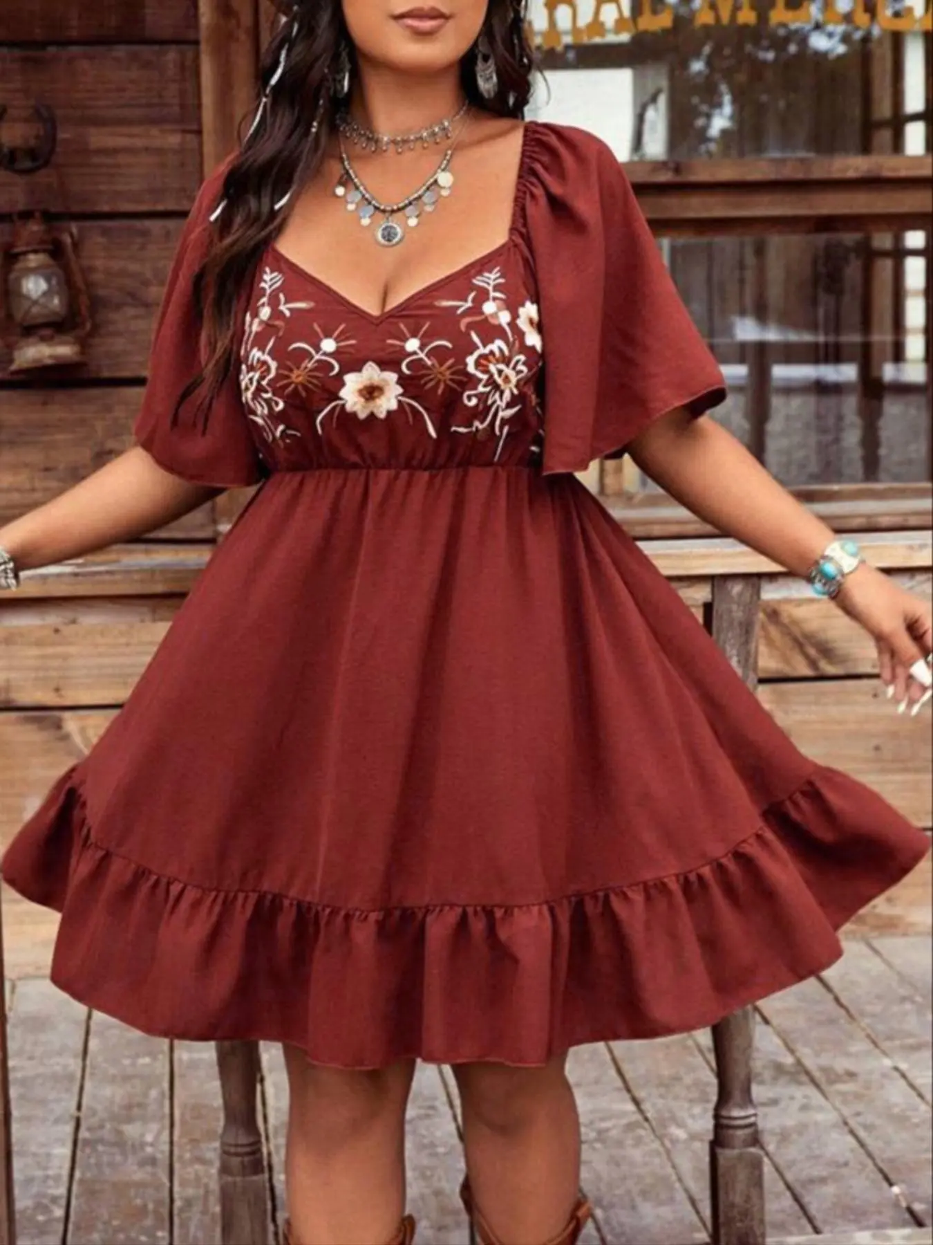 Women's Boho Bohemian Embroidered Embroidery Dress, Floral Chest Design, Flowy Layered Sleeves, Lightweight Dual Wear, Home & Street Style, Boho Style Dresses, Casual Boho Chic