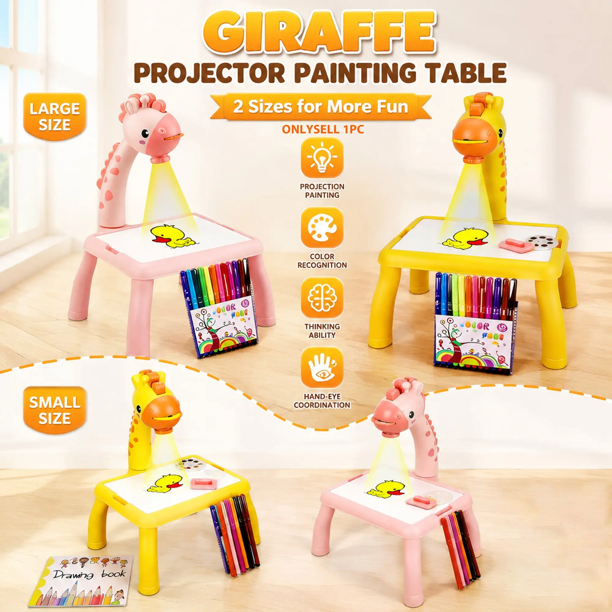 Kids Drawing Projection Toy, Cute Deer Design with Sound and Light, Battery Operated Projector Drawing Board for Ages 3+, Includes Art Tools, Drawing Projector Table, Perfect Birthday or Holiday Gift