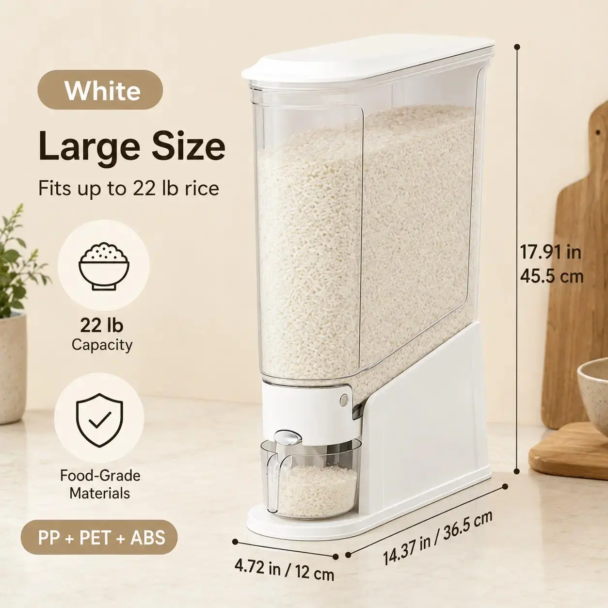 Narrow Mouth Airtight Grain Storage Container, Insect & Moisture Resistant, One-Touch Sealing Design, Multi-purpose Storage Bin For Grains, Beans, Pet Food & Kitchen Pantry Supplies