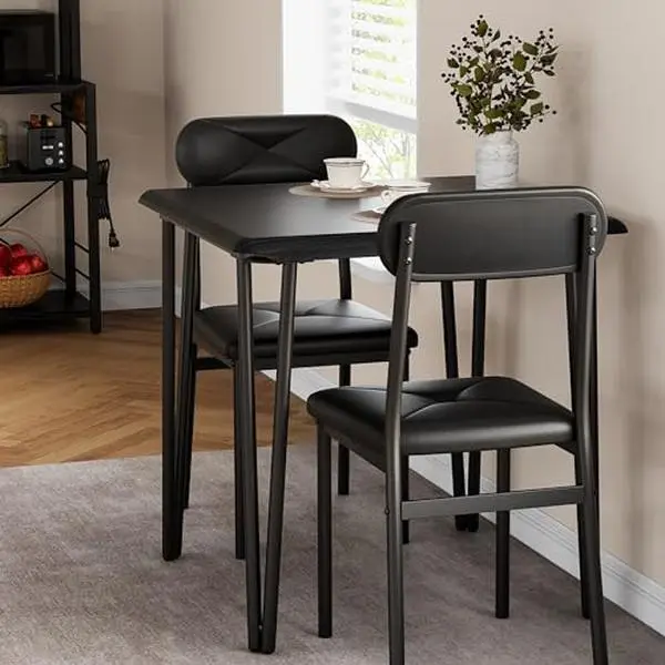 GARVEESmall Dining Table Set for 2 with Upholstered Chairs, kitchen Dinner Table and Chairs Set of 2,3 Piece Modern Dinette Set Furniture Ideal for Dining Living Room Office Apartment Small Space,Black