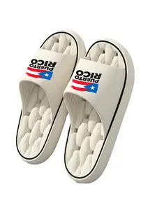 1 pair of Puerto Rico flag "PUERTO RICO" printed slippers, unisex, thick-soled pillow slippers, men's and women's slippers, EVA sole, lightweight and soft open-toe, shower slippers, suitable for indoor and outdoor beach use.
