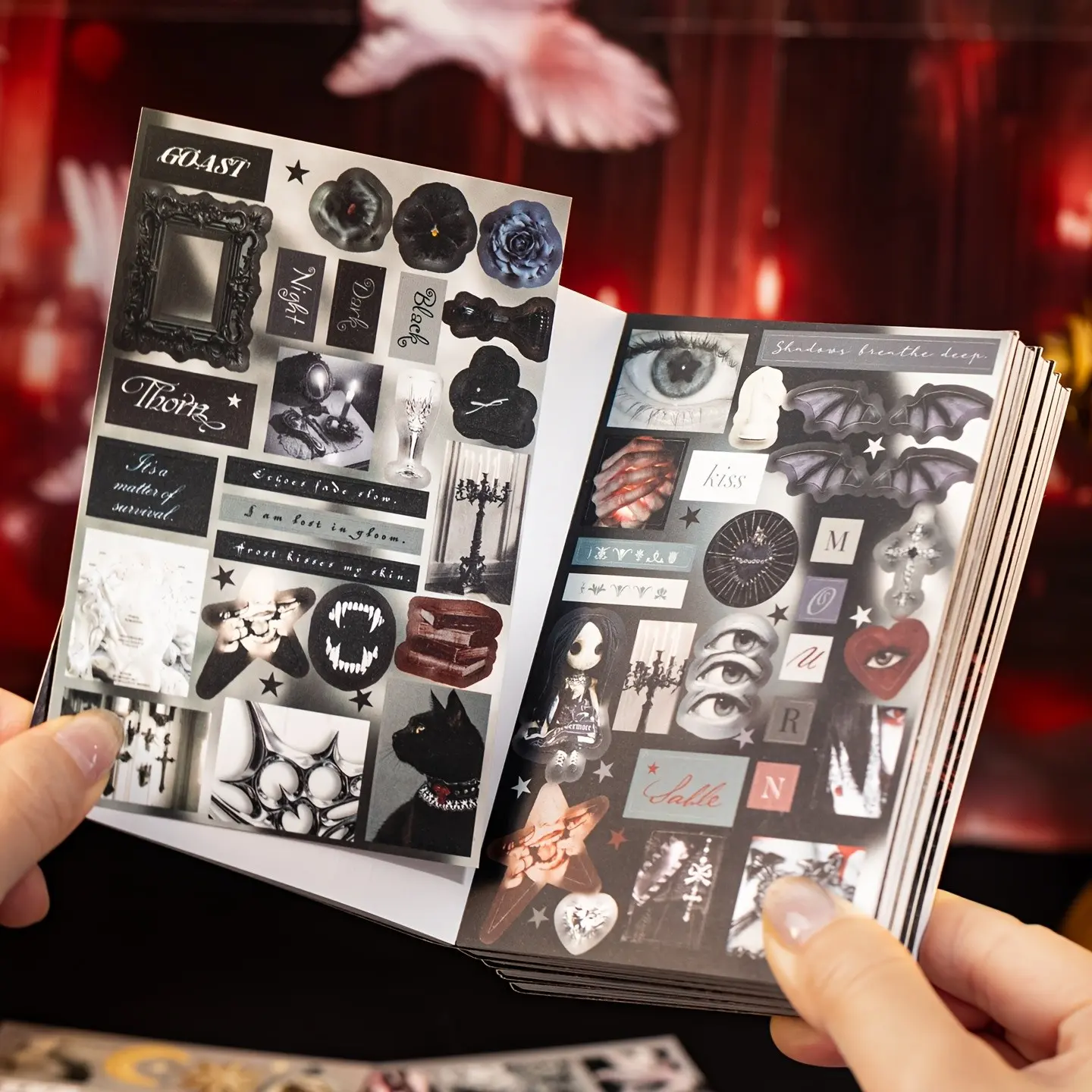 2 Books Stickers, 40 Sheets Dark Gothic Vintage Washi Paper Sticker Book, Dark Style Journal Collage Material Stickers, Aged Vintage Black And White Brown Tone Matte Washi Paper Stickers, Die-Cut Easy Tear High Adhesion No Residue