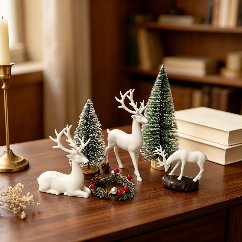 3pcs Reindeer Statue Decorative Ornaments, Collectible Home Decoration, Tabletop Display, Living Room Gift, Christmas Present