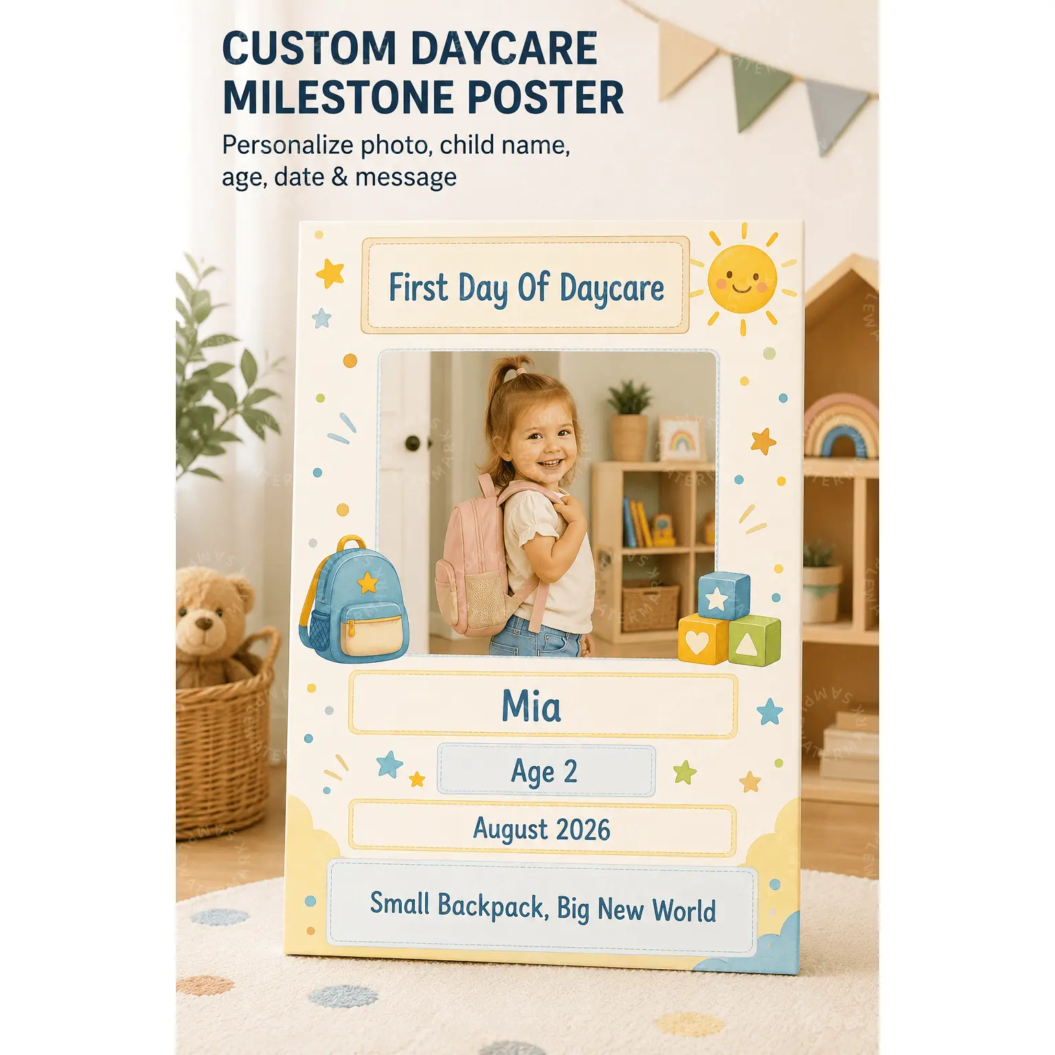 Custom Daycare Milestone Poster, Personalized First Day of Daycare Photo Wall Art, Kids Room Nursery Decor, Preschool Memory Print, Aesthetic Poster, Bedroom Wall Art, Playroom Decor Gift