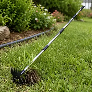 Multifunctional weeding tool with long handle, weed rake + garden hoe 2 in 1 garden courtyard lawn heavy-duty weeder, planting garden loosen soil remove weeds