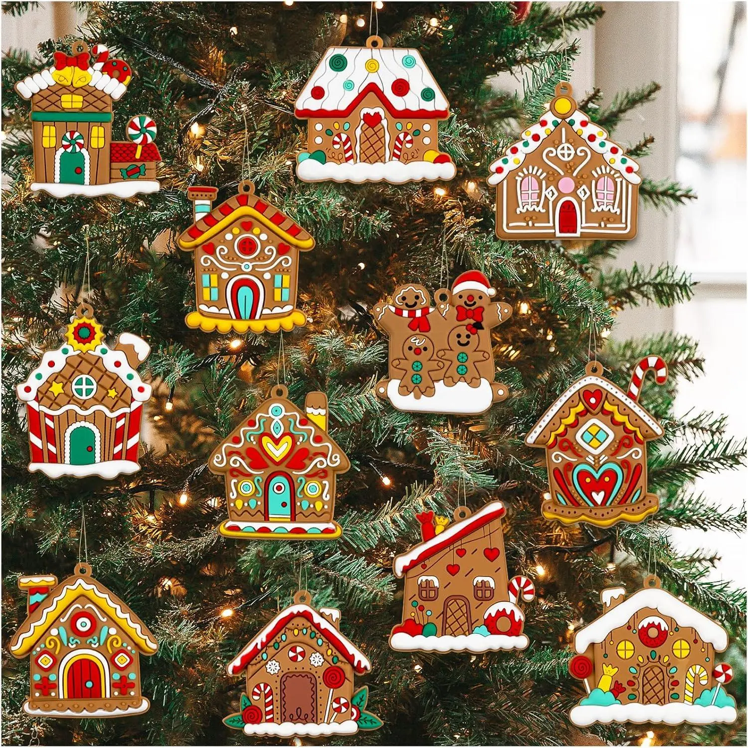 Gingerbread House Ornaments Christmas Tree Decoration - 12 count Gingerbread House Christmas Decorations  Ornaments for Holiday Xmas Tree  Decor