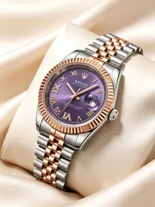 Luxury Dial Roman Numerals Women's Quartz Watch, Stainless Steel Strap, Calendar Display, Waterproof, Elegant Business Casual Gift