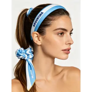 Argentina Flag Graphic 4-Piece Hair Set - Patriotic Headband, Scarf Scrunchie, 2 Hair Clips - Casual Football Fashion Accessory for Any Sports Event, Fan Occasion