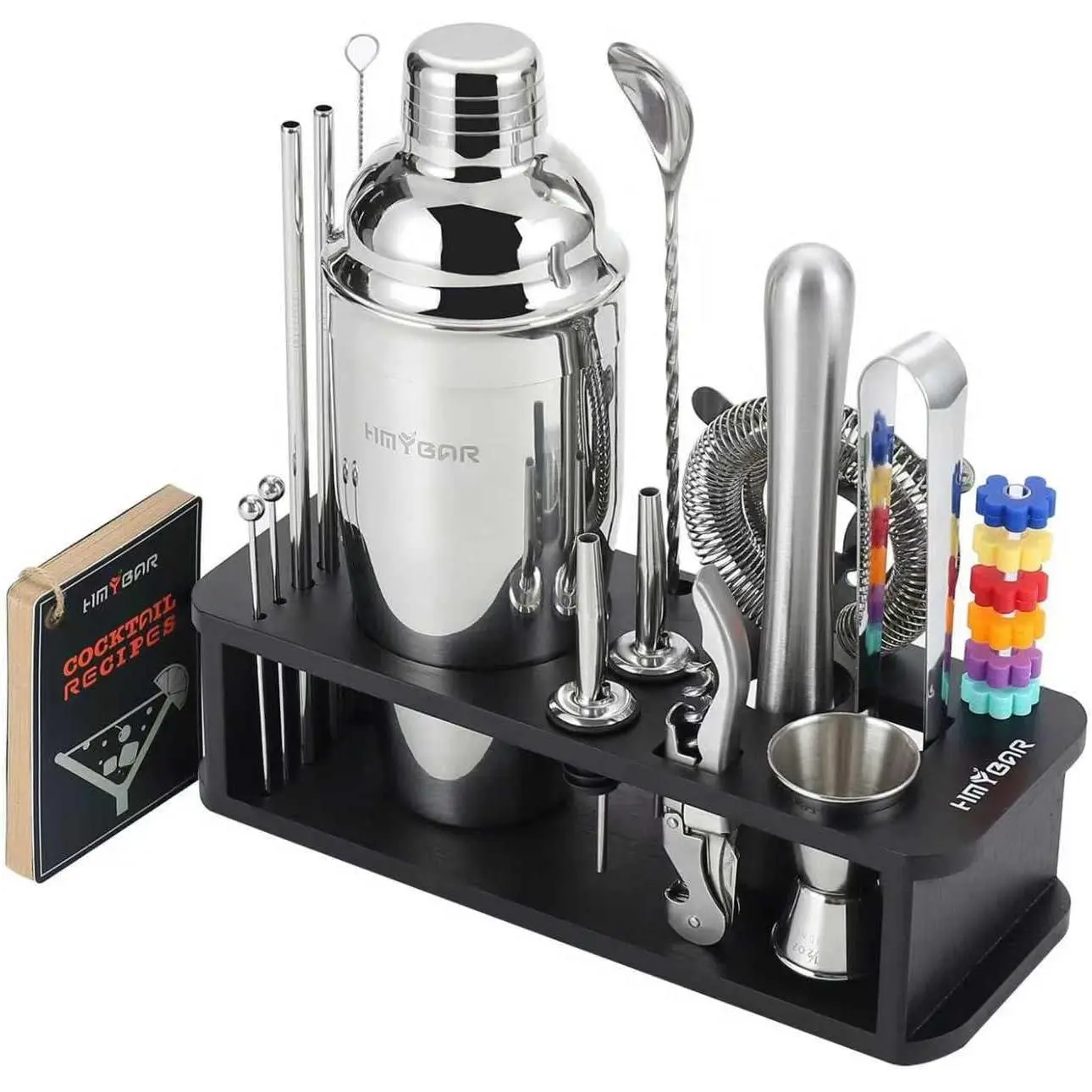 ® 22-  Shaker Set, Mixology Bartender Kit with 24oz Cobbler Shaker,  Bar Tool Set with Black  Stand, 39 Recipe Cards, Glass Markers,  for Men & Dad