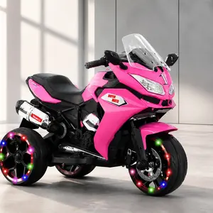 ARCH 12V Kids Electric Ride-On Motorcycle - 3-Wheel Plastic Battery Bike with LED Headlight, Light-Up Wheels, Music, Forward/Reverse, for 3-6 Year Old Girls, 27.8 lbs Max Load, Evening Play, FM963 Certified