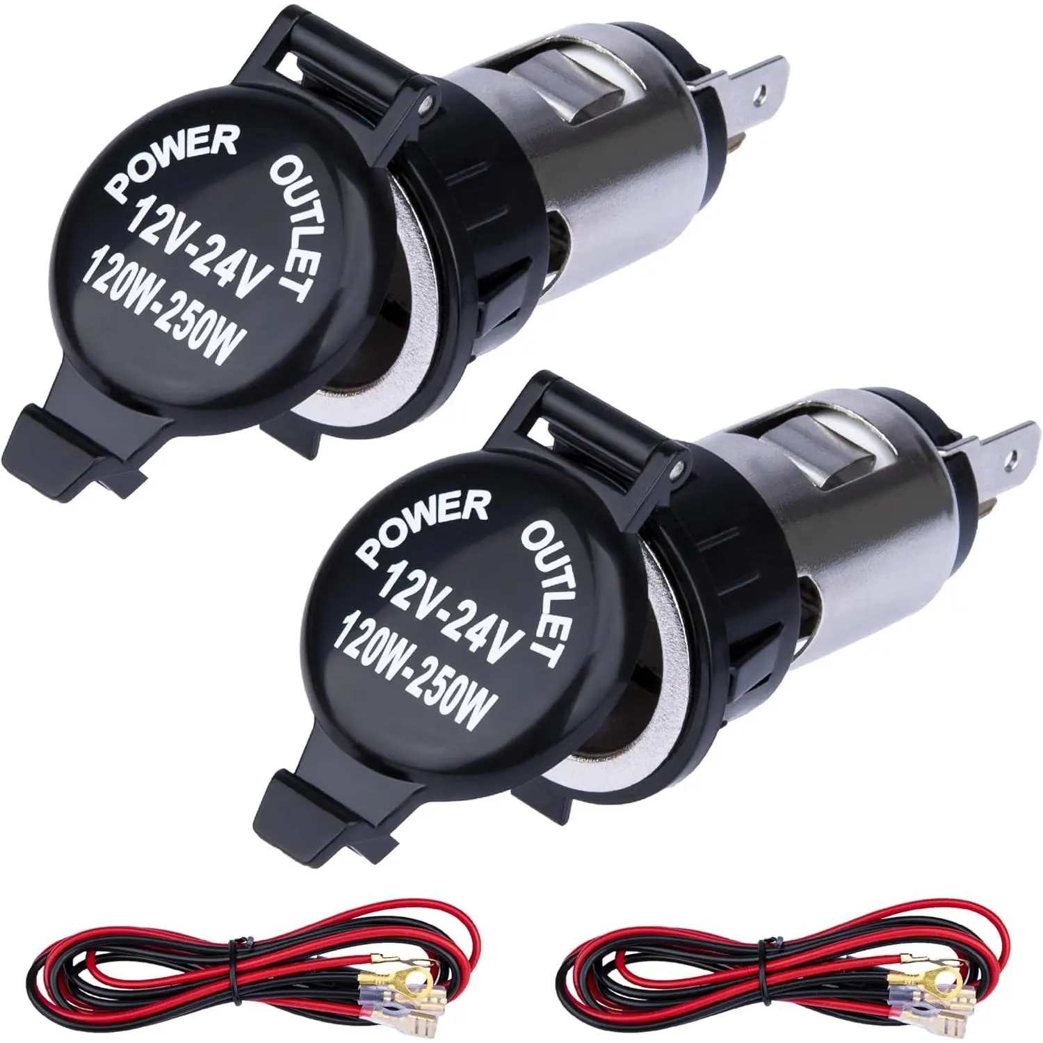2 PCS 12V-24V Car Cigarette Lighter Replacement Sockets with Conductive Copper Pins, Durable Metal Body, Fuse Protection, Easy-Install Cover, 39.4in Harness, 12V Female Charging Port, Travel/Boat Car Interior Accessories, Universal Truck/RV Parts