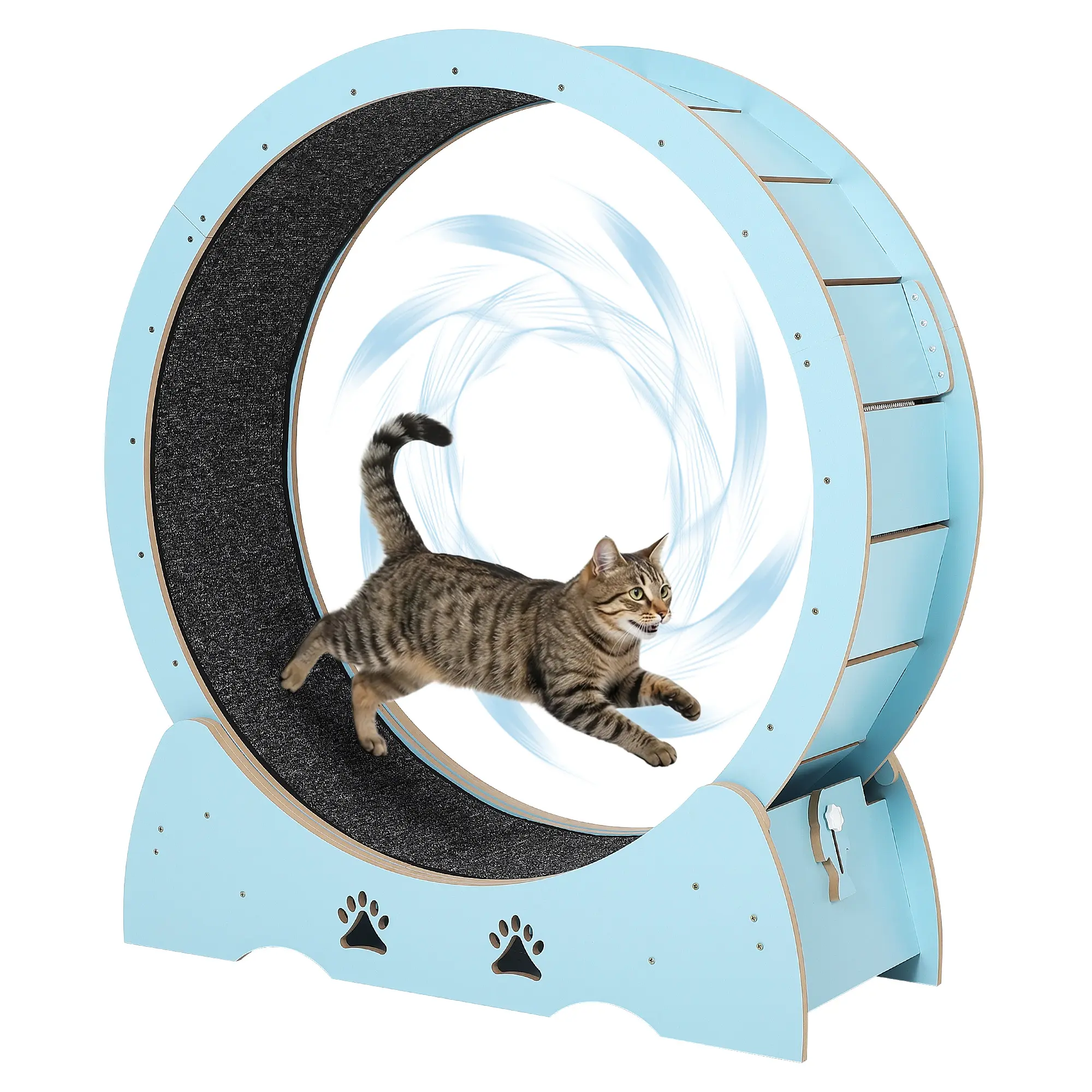 35.4" Large Cat Exercise Wheel Indoor – Ultra Quiet Wooden Treadmill with Washable Carpet, Perfect for Active & Indoor Cats