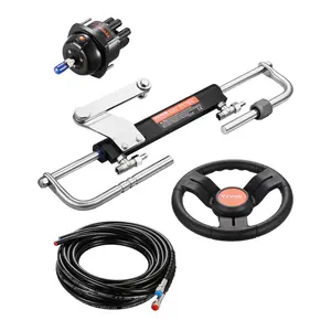 【DealsForYouDays】VEVOR 90HP Hydraulic Outboard Steering Kit, Marine Boat Hydraulic Steering System with 13.5-inch Steering Wheel, Helm Pump, Hydraulic Cylinder & 2PCS 26FT Hoses for Single Station Single-Engine Boats