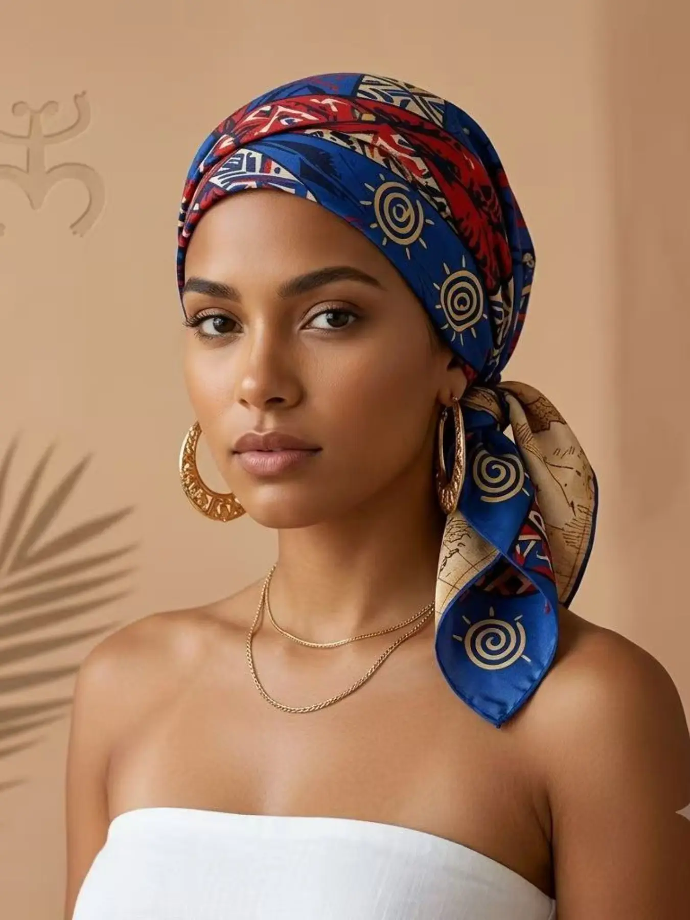 【Haitian Culture】Polyester Scarf Shawl Wrap with Woman in Headwrap, Fashion Headscarf, Drummers, Palm Trees and Sailboat - Vibrant Artistic Design for Festive Celebrations, Cultural Events and Tropical Getaways
