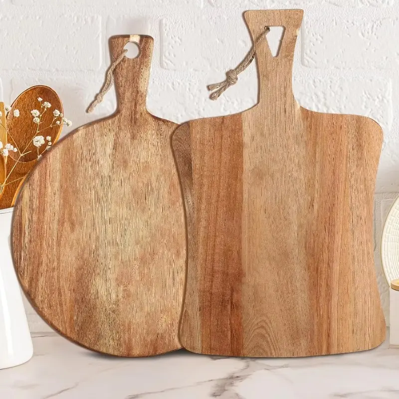2Pcs Acacia Wood Cutting Board Set Reversible Serving Platter With Hanging Rope Kitchen Food Prep Decor Board Cutting Boards For Kitchen Wooden Cutting Boards